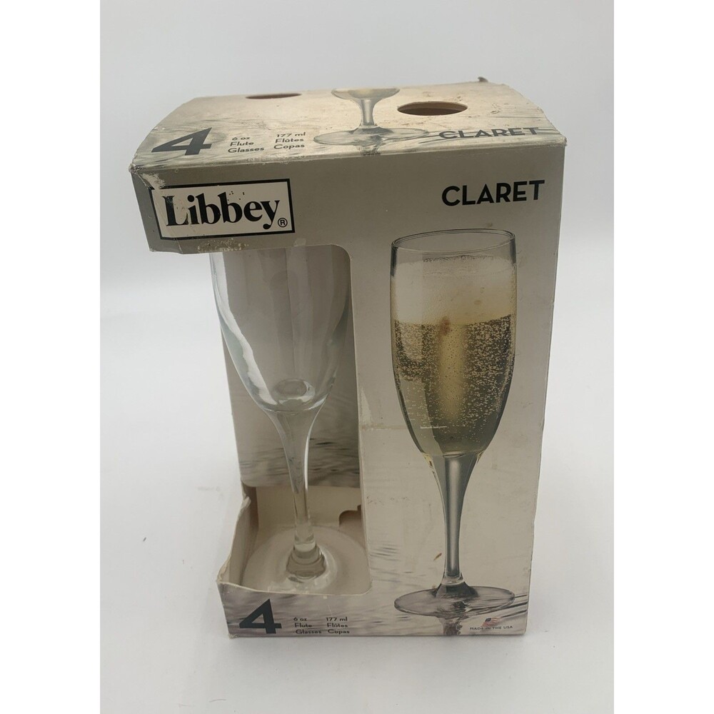 Libbey Claret Glasses 6 oz. (4 Count) Flute (177 ml) New In Box Made In USA